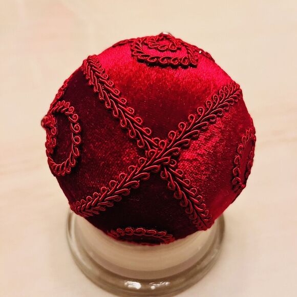 Vintage Velvet Burgundy Christmas Ornament Handcrafted Embroidery Unbreakable 4” - Picture 5 of 6